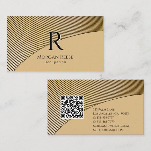 Gouden ontwerp, naam & monogram, QR-code Visitekaartje (Voorkant / Achterkant)