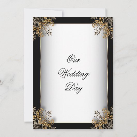 Gouden  ontwerp op zwart-wituitnodiging kaart (Achterkant)