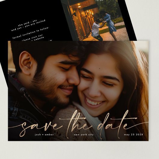 Gouden Onyx Zwart Moderne Foto TROUWEN Save The Date