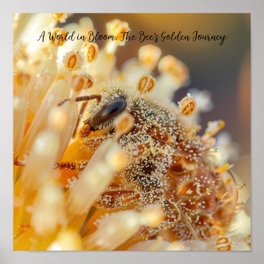 Gouden oogst: Macro Bee in Bloei Poster (Voorkant)