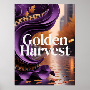 Gouden Oogst Paarse Luipaard Herfst Luxe Design  Poster