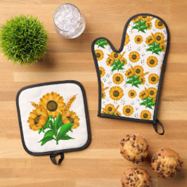 Gouden Oogst Witte Keuken Ovenwant & Pannenlap Set