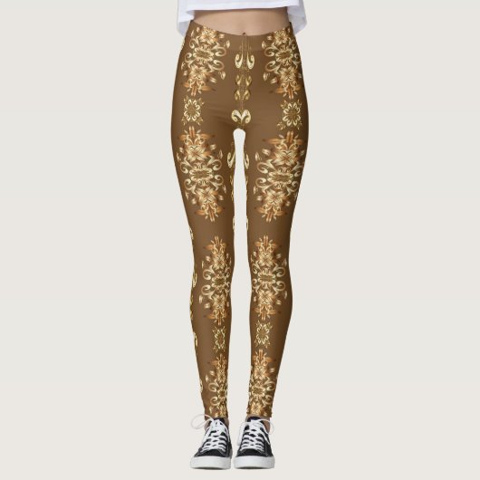 Gouden Oosters Barok Klassiek Patroon Leggings (Voorkant)