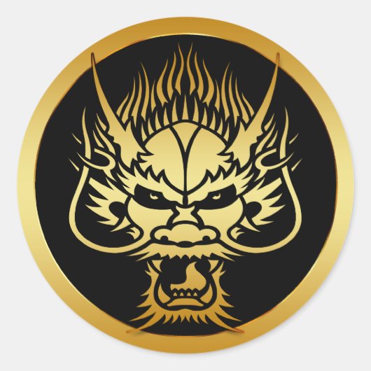 GOUDEN OOSTERSE DRAAK HOOFD RONDE STICKER (Voorkant)