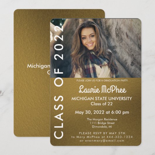 Gouden Op Maat Gemaakte Afstudeer Uitnodiging (Voorkant / Achterkant)
