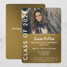 Gouden op maat gemaakte foto afstudeeruitnodiging kaart