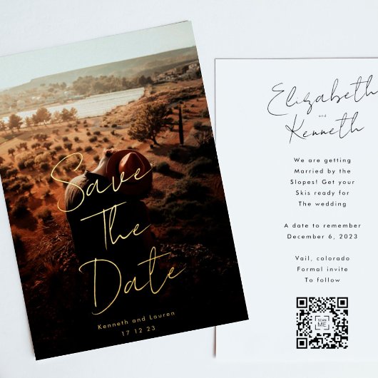 Gouden Op Maat Gemaakte QR Code Foto Save The Date Folie Uitnodiging