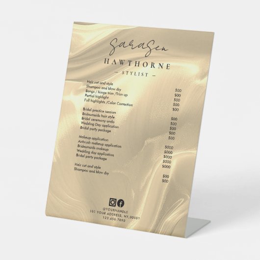 Gouden Opal prijslijst Elegante Luxe Salon Reclamebord Met Voetstuk (Voorkant)