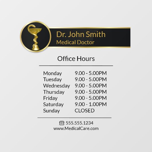 Gouden openingsuren van de professionele Hygieia m Raamsticker (Vel)