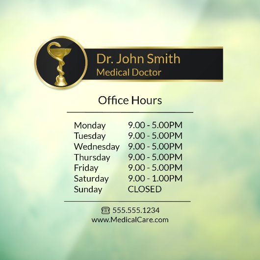 Gouden openingsuren van de professionele Hygieia m Raamsticker (Vel 3)