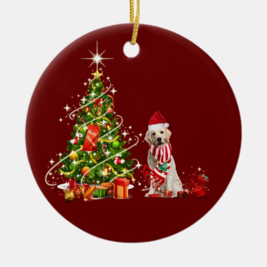 gouden ophaalmachine met Pet kerst Keramisch Ornament (Voorkant)