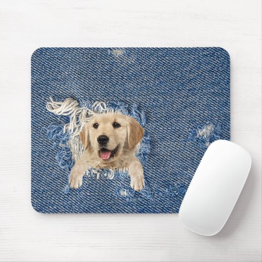 gouden opvrager in blauw jean gat muismat (Met muis)