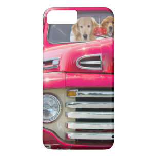 gouden opvrager in de rode retro truck 	iPhone 8/7 plus hoesje