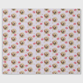 gouden opvrager met roos en kussen cadeaupapier (Vlak)