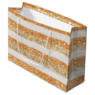 Gouden Oranje Glitter Crème Strepen Verjaardag Groot Cadeauzakje
