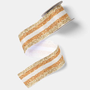 Gouden Oranje Glitter Crème Strepen Verjaardag Satijnen Lint