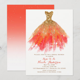 Gouden Oranje Glitter Glam Jurk Herfst Bruidsmeisj Kaart