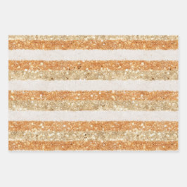 Gouden Oranje Glitter Strepen Zwart Bloemend Verja Inpakpapier Vel