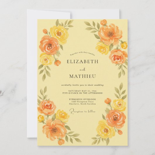Gouden Oranje Ranunculus Eucalyptus Bruiloft Kaart (Voorkant)
