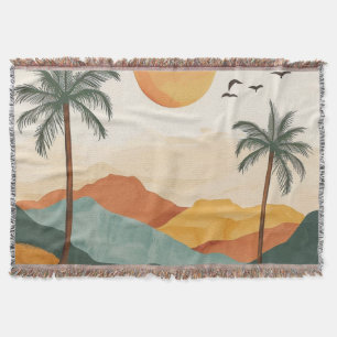 Gouden Oranje Retro Tropische Berg Zonsondergang Deken