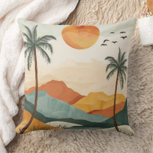 Gouden Oranje Retro Tropische Berg Zonsondergang Kussen