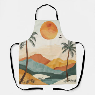 Gouden Oranje Retro Tropische Berg Zonsondergang Schort