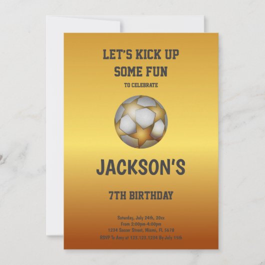 Gouden & Oranje Voetbal Verjaardagsuitnodiging Kaart (Voorkant)