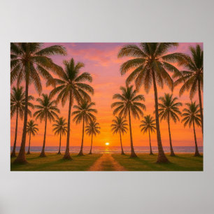 Gouden Oranje Zonsondergang Tropisch Strand Poster