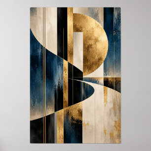 Gouden Orbit Navy Geometrische Abstracte Wandkunst Poster