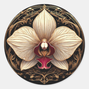 Gouden Orchidee 🌿 Luxe Bloem Botanisch 💛 Ronde Sticker