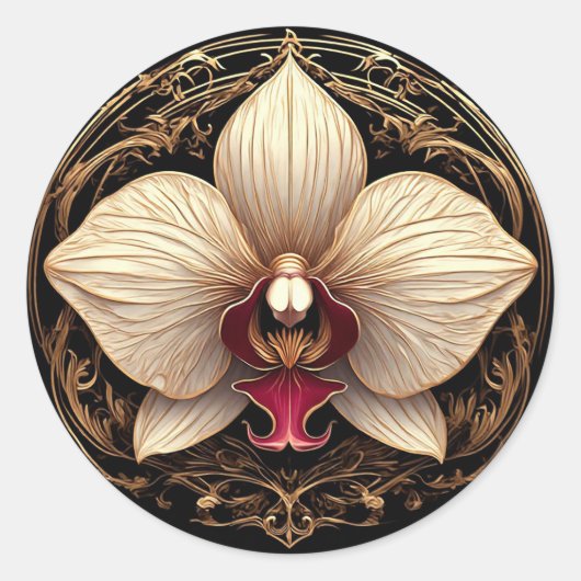 Gouden Orchidee 🌿 Luxe Bloem Botanisch 💛 Ronde Sticker (Voorkant)
