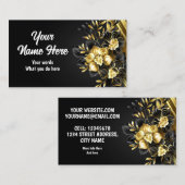 Gouden Orchidee op Zwarte Achtergrond Visitekaartje (Voorkant / Achterkant)