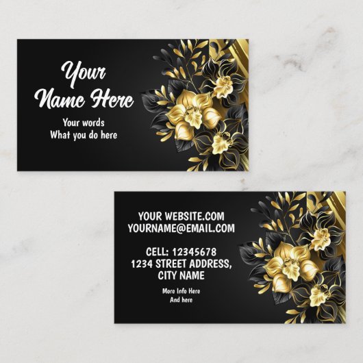 Gouden Orchidee op Zwarte Achtergrond Visitekaartje (Voorkant / Achterkant)