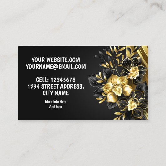 Gouden Orchidee op Zwarte Achtergrond Visitekaartje (Achterkant)