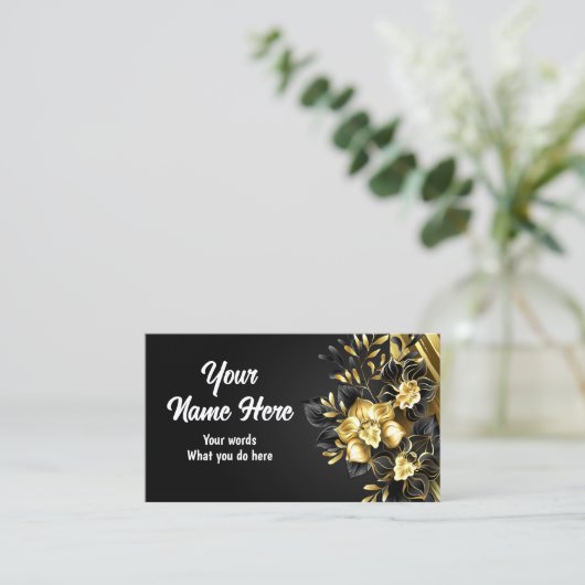 Gouden Orchidee op Zwarte Achtergrond Visitekaartje (Staand voorkant)