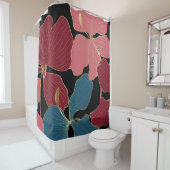 Gouden orchideeën, elegante bloemige lijnkunst. douchegordijn (In situ)