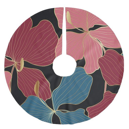 Gouden orchideeën, elegante bloemige lijnkunst. kerstboom rok (Voorkant)