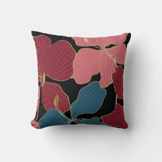 Gouden orchideeën, elegante bloemige lijnkunst. kussen