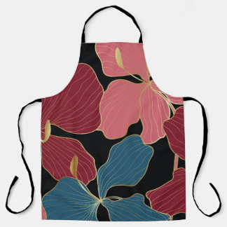 Gouden orchideeën, elegante bloemige lijnkunst. schort