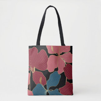 Gouden orchideeën, elegante bloemige lijnkunst. tote bag