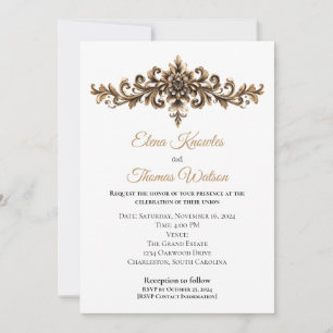 Gouden ornament, eenvoudig elegant trouwontwerp kaart