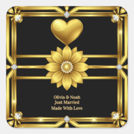 💖 Gouden Ornament Huwelijksfeest Thema 🖤 Vierkante Sticker