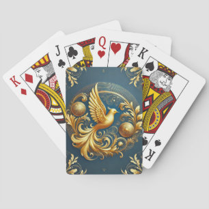 Gouden ornament met vogel motief pokerkaarten