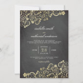 Gouden Ornament op Blackboard | Moderne bruiloft Magnetische Uitnodiging (Voorkant)