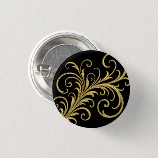 Gouden ornamentele kalligrafie bloeit ronde button 3,2 cm (Voorkant /achterkant)