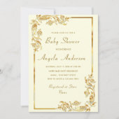 Gouden Ornamenten ingelijst Baby Boy Shower Invita (Voorkant)