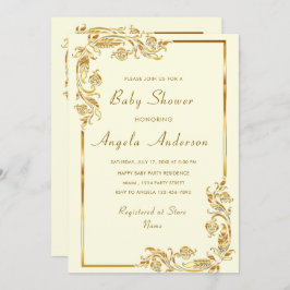 Gouden Ornamenten ingelijst Baby Boy Shower Invita