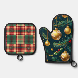 Gouden Ornamenten Kerst Ovenwant & Pannenlap Set