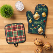 Gouden Ornamenten Kerst Ovenwant & Pannenlap Set (Top down)