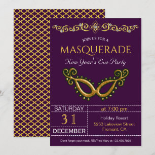 Gouden Oud en Nieuw-maskeradefeest uitnodiging